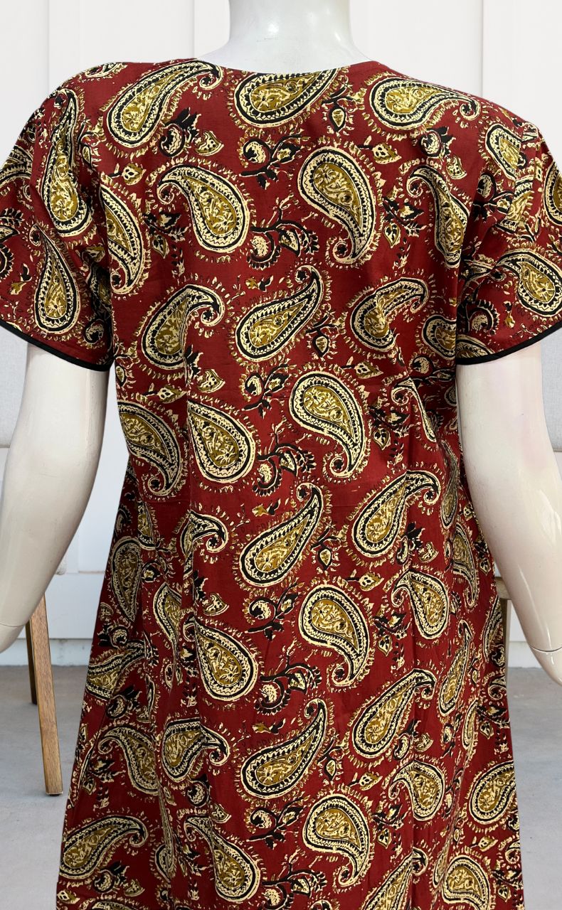 Maroon/Black Manga Motif Pure Cotton Nighty. Pure Durable Cotton | Laces and Frills - Laces and Frills