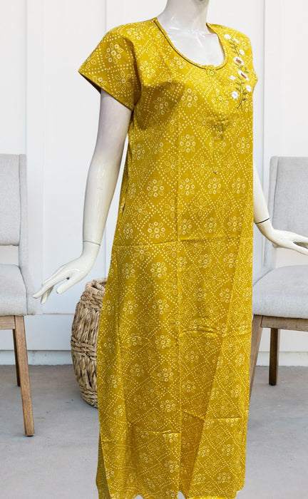Yellow Bandini Pure Cotton Nighty. Pure Durable Cotton | Laces and Frills - Laces and Frills