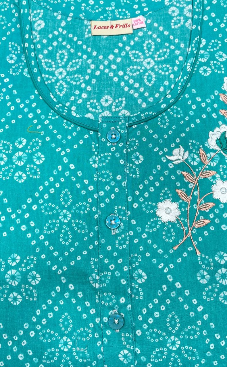 Sea Green Bandini Pure Cotton Nighty. Pure Durable Cotton | Laces and Frills - Laces and Frills