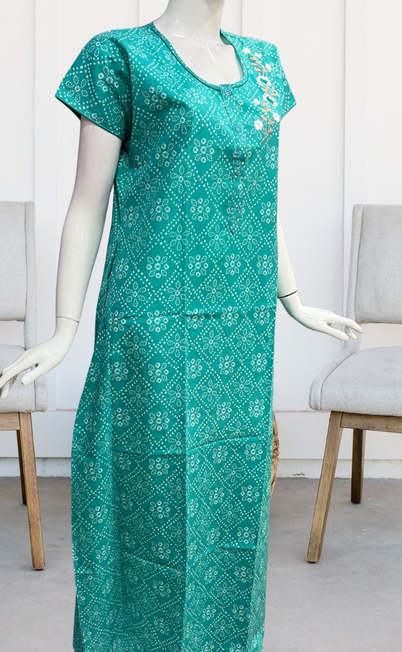 Sea Green Bandini Pure Cotton Nighty. Pure Durable Cotton | Laces and Frills - Laces and Frills