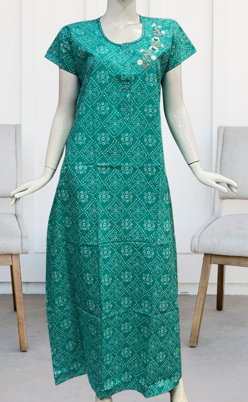 Sea Green Bandini Pure Cotton Nighty. Pure Durable Cotton | Laces and Frills - Laces and Frills