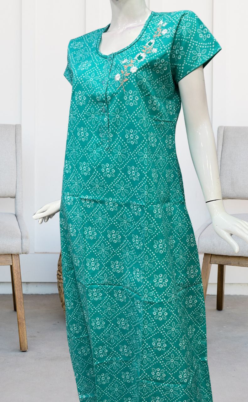 Sea Green Bandini Pure Cotton Nighty. Pure Durable Cotton | Laces and Frills - Laces and Frills