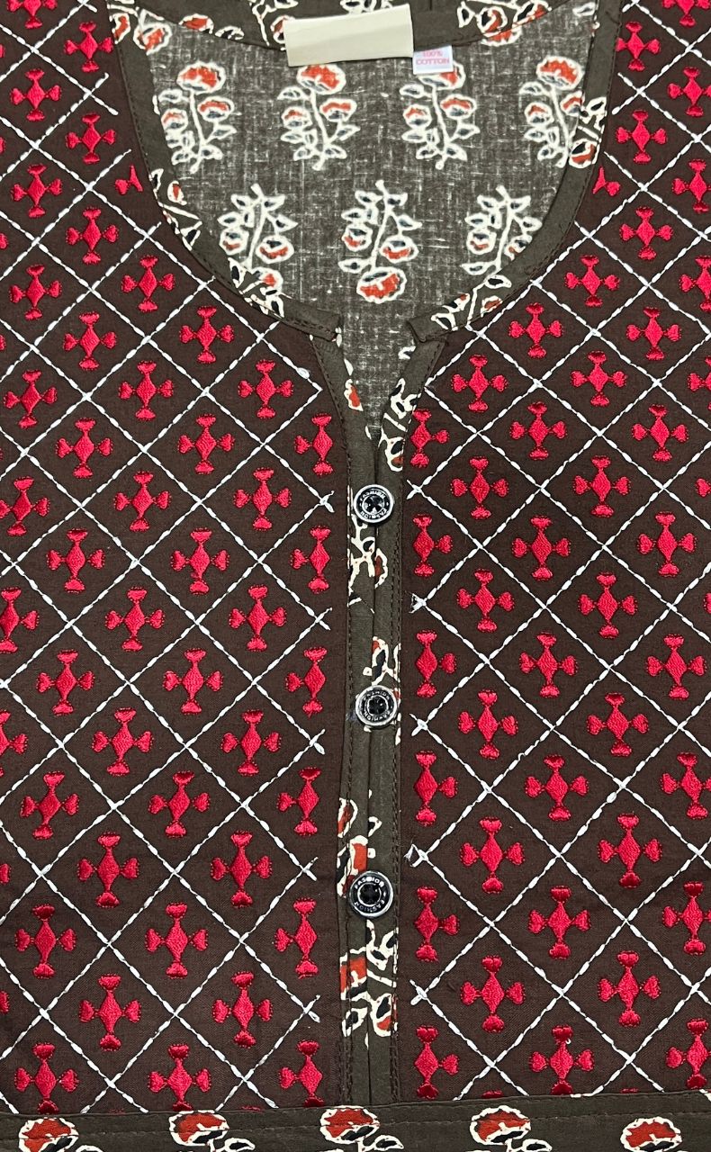 Brown/Red Floral Pure Cotton Nighty. Pure Durable Cotton | Laces and Frills - Laces and Frills