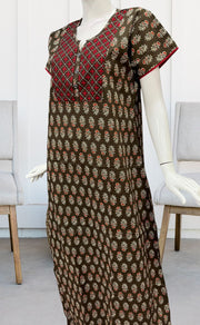 Brown/Red Floral Pure Cotton Nighty. Pure Durable Cotton | Laces and Frills - Laces and Frills