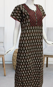 Brown/Red Floral Pure Cotton Nighty. Pure Durable Cotton | Laces and Frills - Laces and Frills