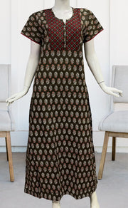 Brown/Red Floral Pure Cotton Nighty. Pure Durable Cotton | Laces and Frills - Laces and Frills