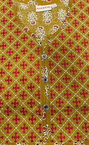 Mustard/Red Floral Pure Cotton Nighty. Pure Durable Cotton | Laces and Frills - Laces and Frills