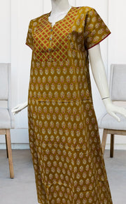 Mustard/Red Floral Pure Cotton Nighty. Pure Durable Cotton | Laces and Frills - Laces and Frills