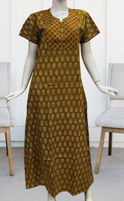 Mustard/Red Floral Pure Cotton Nighty. Pure Durable Cotton | Laces and Frills - Laces and Frills