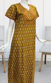 Mustard/Red Floral Pure Cotton Nighty. Pure Durable Cotton | Laces and Frills - Laces and Frills