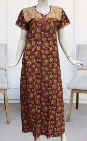 Maroon/Yellow Kalamkari Pure Cotton Nighty. Pure Durable Cotton | Laces and Frills - Laces and Frills