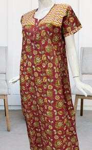Maroon/Yellow Kalamkari Pure Cotton Nighty. Pure Durable Cotton | Laces and Frills - Laces and Frills