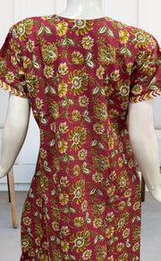 Maroon/Yellow Kalamkari Pure Cotton Nighty. Pure Durable Cotton | Laces and Frills - Laces and Frills