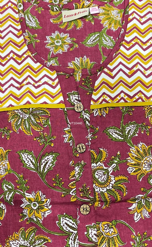 Maroon/Yellow Kalamkari Pure Cotton Nighty. Pure Durable Cotton | Laces and Frills - Laces and Frills