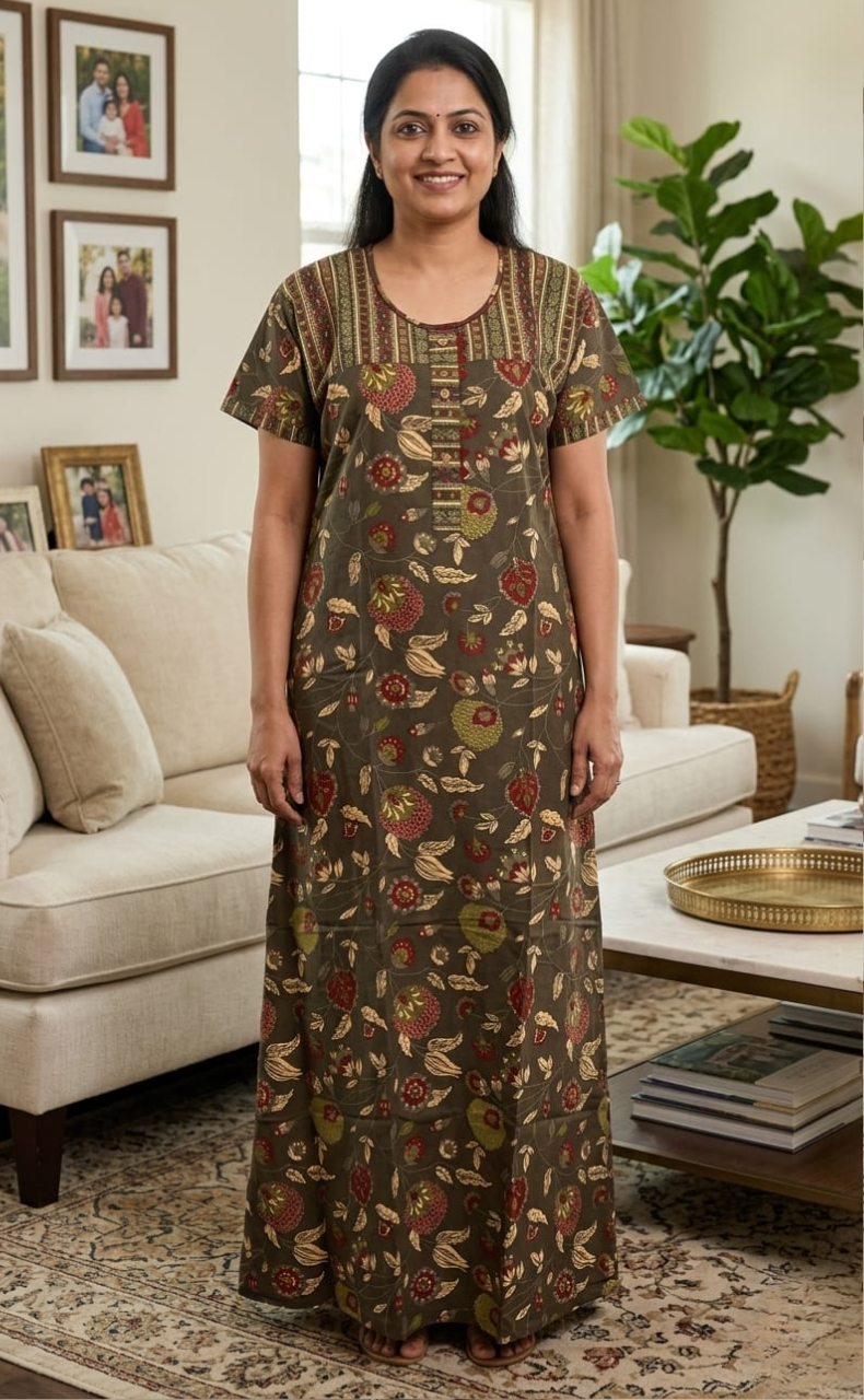 Brown Garden Pure Cotton Nighty. Pure Durable Cotton | Laces and Frills