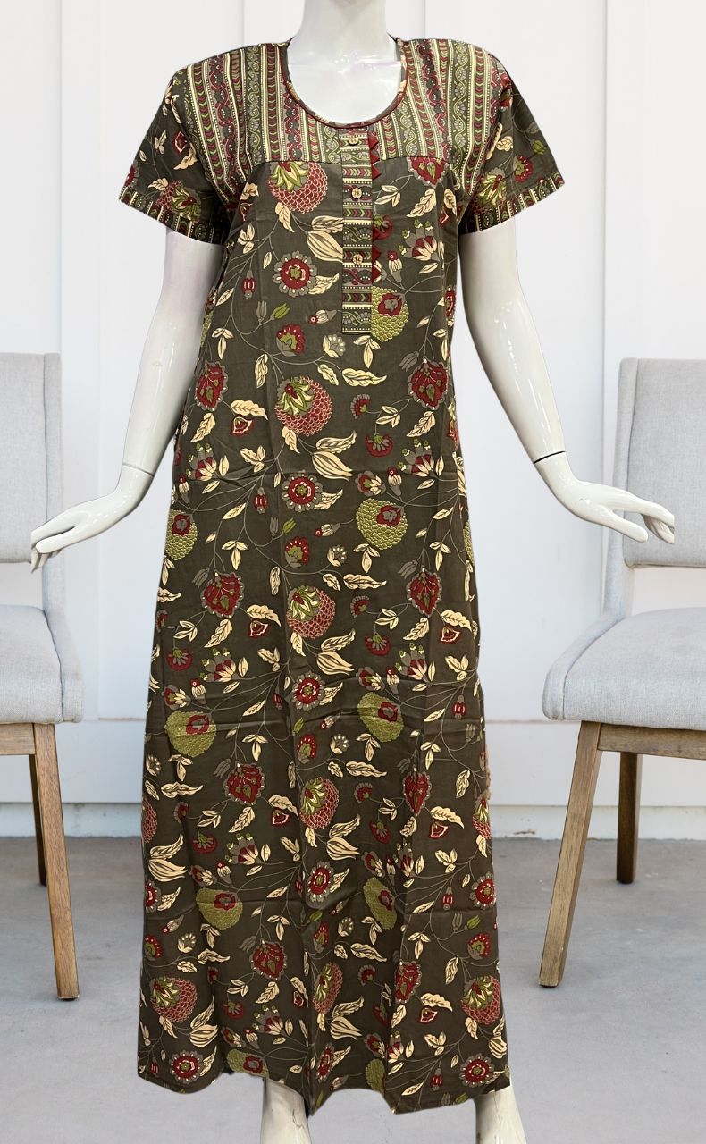 Brown Garden Pure Cotton Nighty. Pure Durable Cotton | Laces and Frills - Laces and Frills