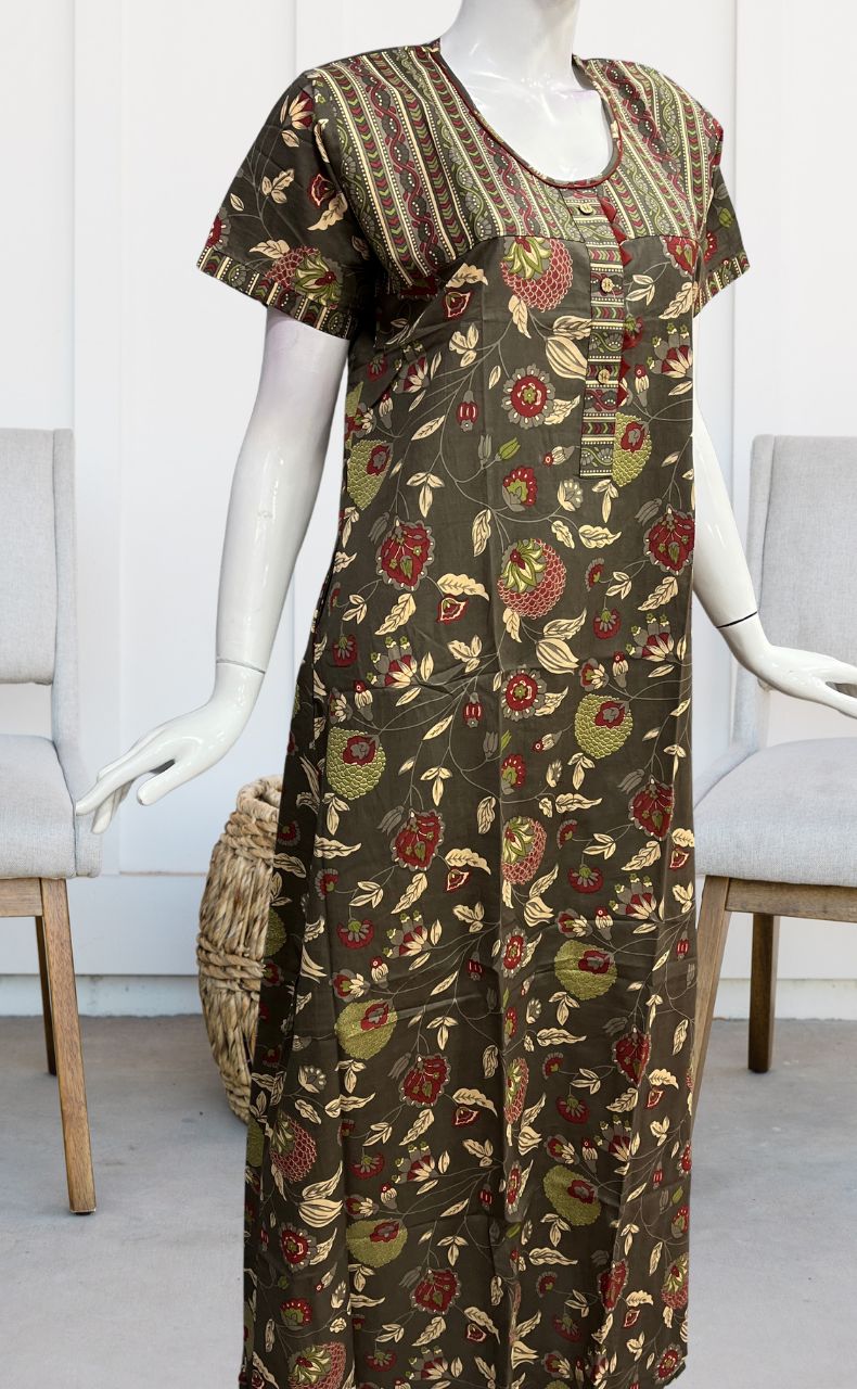 Brown Garden Pure Cotton Nighty. Pure Durable Cotton | Laces and Frills - Laces and Frills