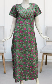 Green/Pink Garden Pure Cotton Nighty. Pure Durable Cotton | Laces and Frills - Laces and Frills