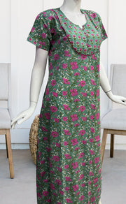 Green/Pink Garden Pure Cotton Nighty. Pure Durable Cotton | Laces and Frills - Laces and Frills