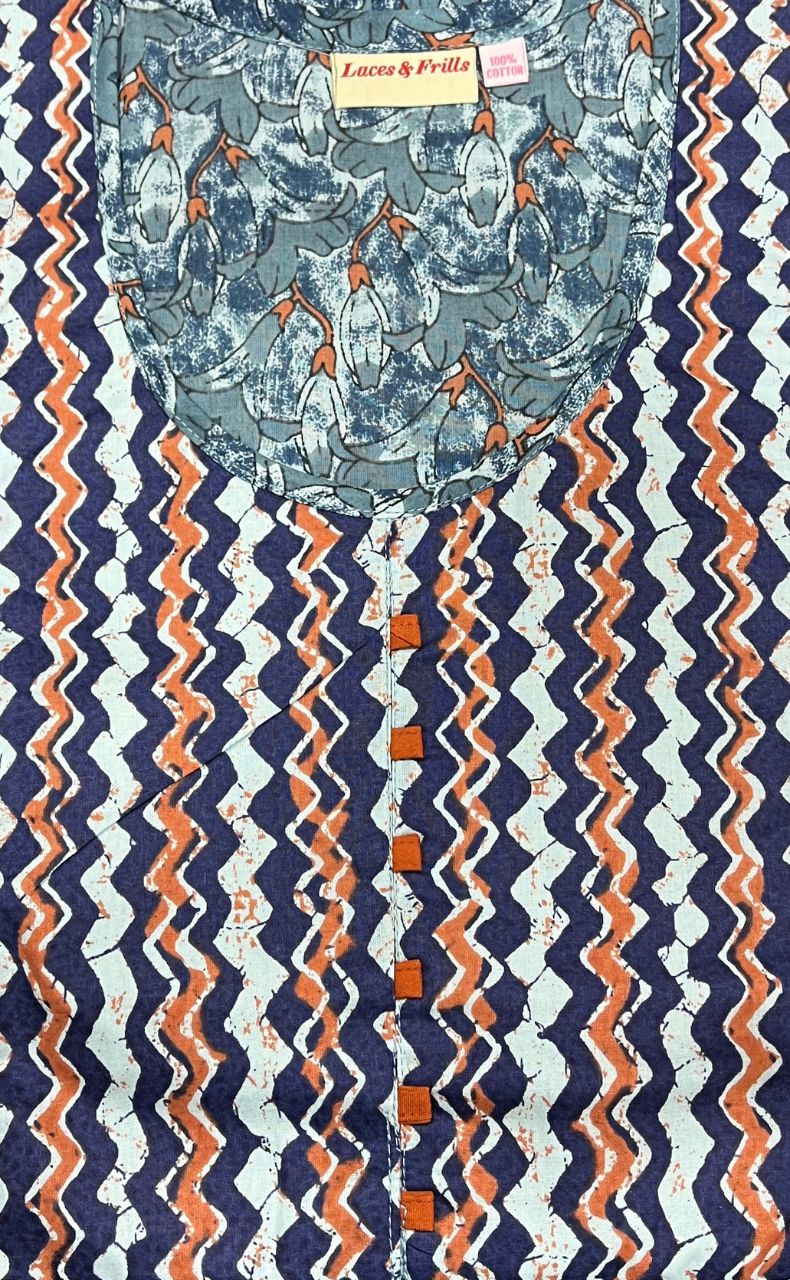 Grey/Blue Floral Pure Cotton Nighty. Pure Durable Cotton | Laces and Frills - Laces and Frills