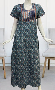 Grey/Blue Floral Pure Cotton Nighty. Pure Durable Cotton | Laces and Frills - Laces and Frills