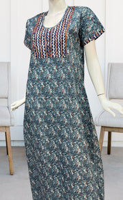 Grey/Blue Floral Pure Cotton Nighty. Pure Durable Cotton | Laces and Frills - Laces and Frills