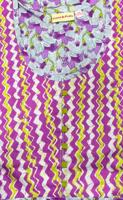 Light Blue/Purple Floral Pure Cotton Nighty. Pure Durable Cotton | Laces and Frills - Laces and Frills