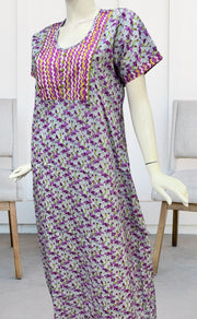 Light Blue/Purple Floral Pure Cotton Nighty. Pure Durable Cotton | Laces and Frills - Laces and Frills