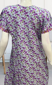 Light Blue/Purple Floral Pure Cotton Nighty. Pure Durable Cotton | Laces and Frills - Laces and Frills