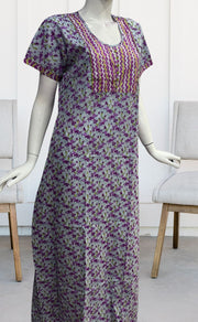 Light Blue/Purple Floral Pure Cotton Nighty. Pure Durable Cotton | Laces and Frills - Laces and Frills