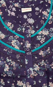 Dark Violet/Sea Green Garden Spun Nighty. Flowy Spun Fabric | Laces and Frills - Laces and Frills