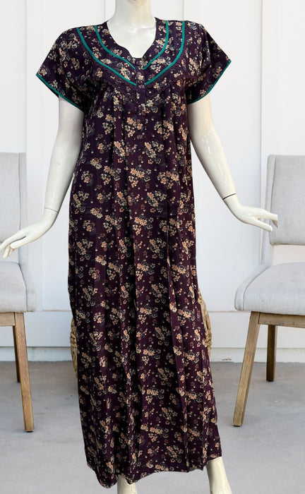 Dark Violet/Sea Green Garden Spun Nighty. Flowy Spun Fabric | Laces and Frills - Laces and Frills