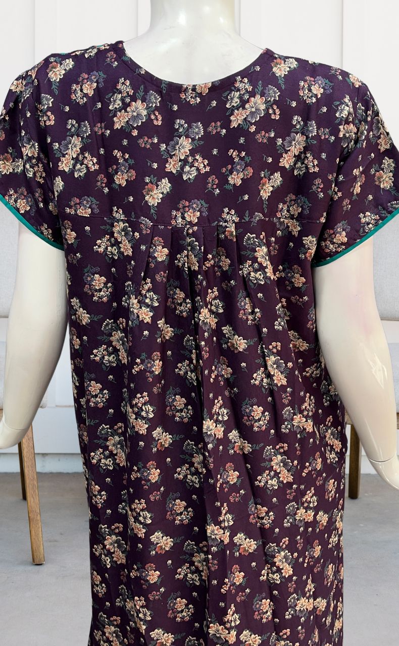 Dark Violet/Sea Green Garden Spun Nighty. Flowy Spun Fabric | Laces and Frills - Laces and Frills