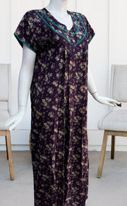 Dark Violet/Sea Green Garden Spun Nighty. Flowy Spun Fabric | Laces and Frills - Laces and Frills