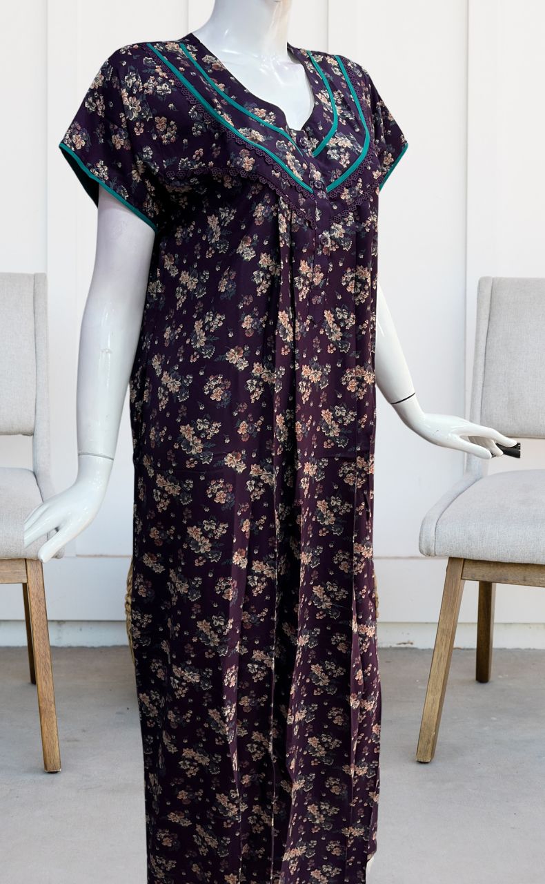 Dark Violet/Sea Green Garden Spun Nighty. Flowy Spun Fabric | Laces and Frills - Laces and Frills