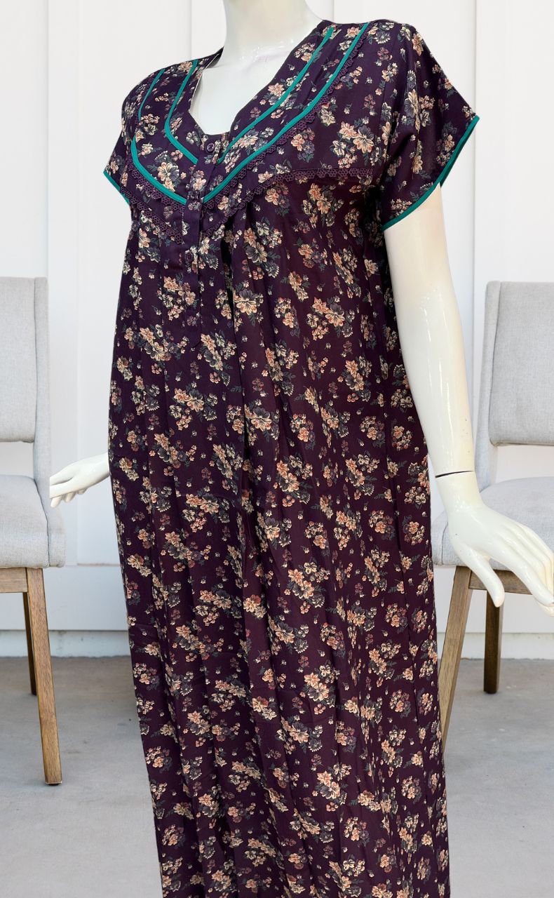 Dark Violet/Sea Green Garden Spun Nighty. Flowy Spun Fabric | Laces and Frills - Laces and Frills
