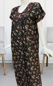 Black/Maroon Garden Spun Nighty. Flowy Spun Fabric | Laces and Frills - Laces and Frills