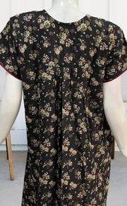 Black/Maroon Garden Spun Nighty. Flowy Spun Fabric | Laces and Frills - Laces and Frills
