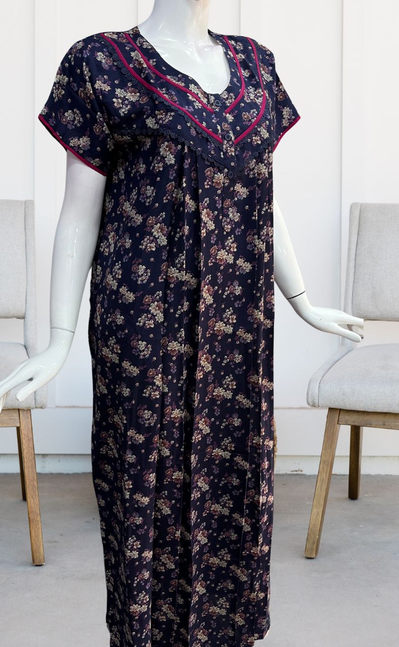 Blue/Pink Garden Spun Nighty. Flowy Spun Fabric | Laces and Frills - Laces and Frills