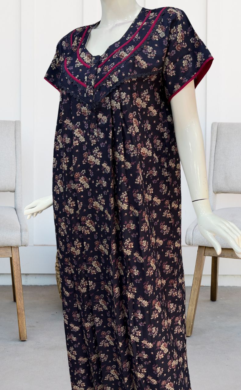 Blue/Pink Garden Spun Nighty. Flowy Spun Fabric | Laces and Frills - Laces and Frills