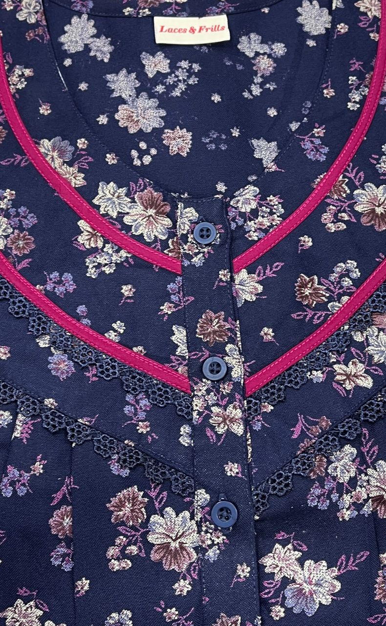 Blue/Pink Garden Spun Nighty. Flowy Spun Fabric | Laces and Frills - Laces and Frills