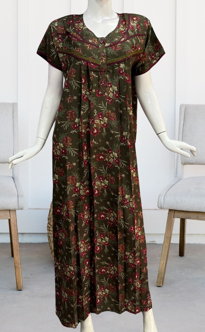 Olive Green Garden Spun Nighty. Flowy Spun Fabric | Laces and Frills - Laces and Frills