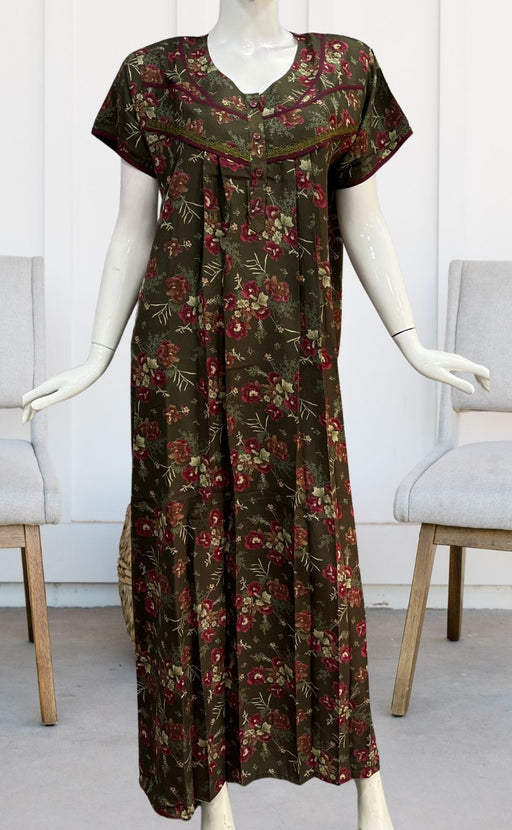 Olive Green Garden Spun Nighty. Flowy Spun Fabric | Laces and Frills - Laces and Frills