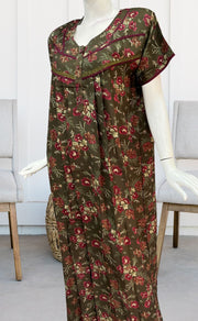 Olive Green Garden Spun Nighty. Flowy Spun Fabric | Laces and Frills - Laces and Frills