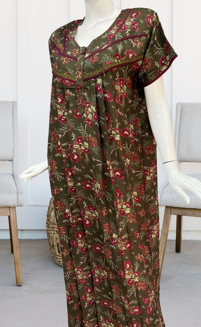 Olive Green Garden Spun Nighty. Flowy Spun Fabric | Laces and Frills - Laces and Frills