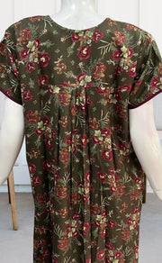 Olive Green Garden Spun Nighty. Flowy Spun Fabric | Laces and Frills - Laces and Frills