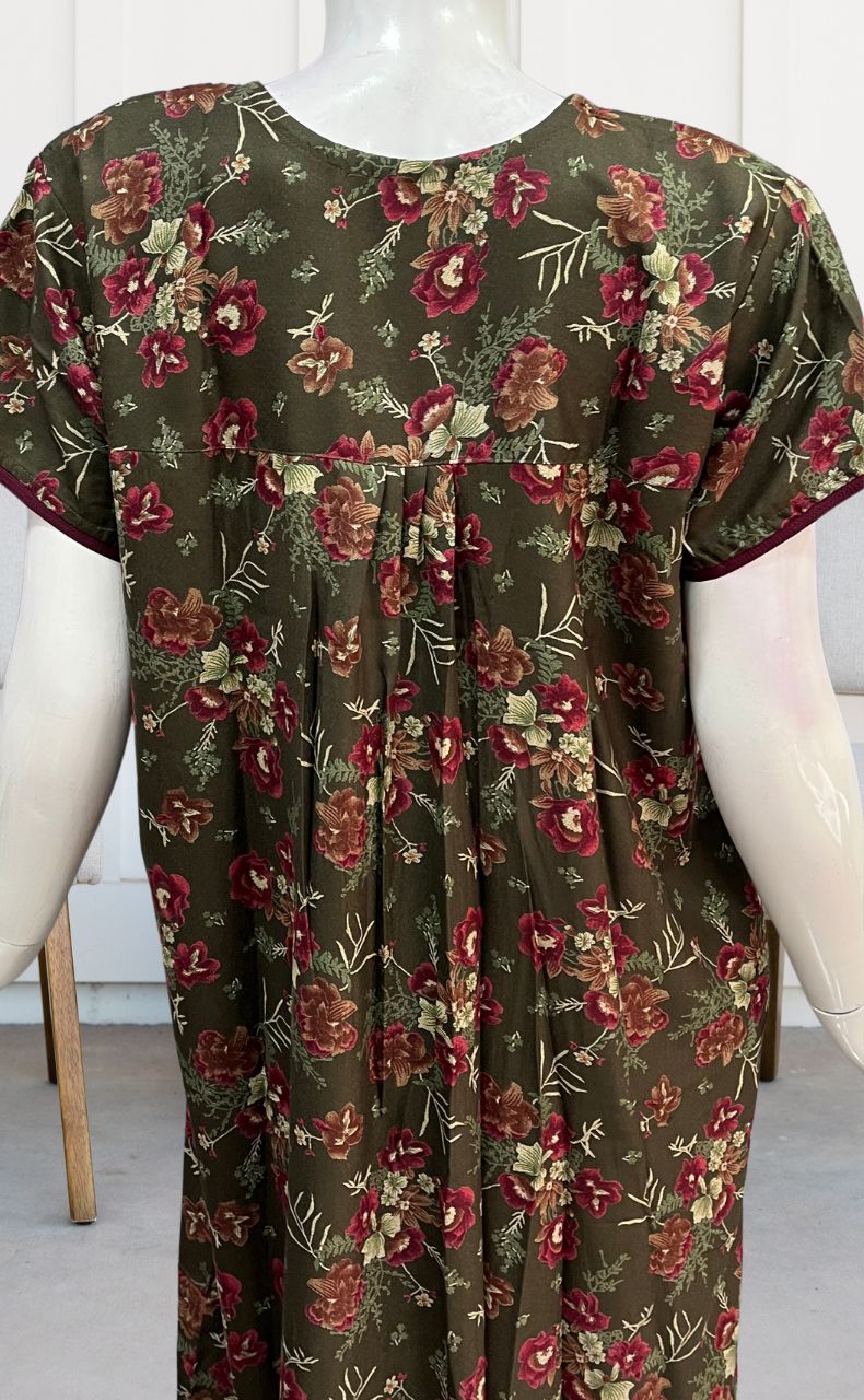 Olive Green Garden Spun Nighty. Flowy Spun Fabric | Laces and Frills - Laces and Frills