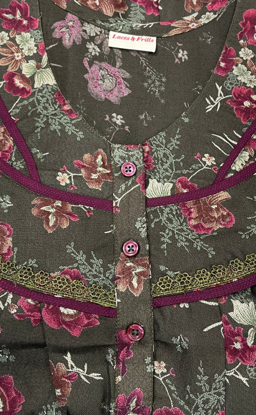 Olive Green Garden Spun Nighty. Flowy Spun Fabric | Laces and Frills - Laces and Frills