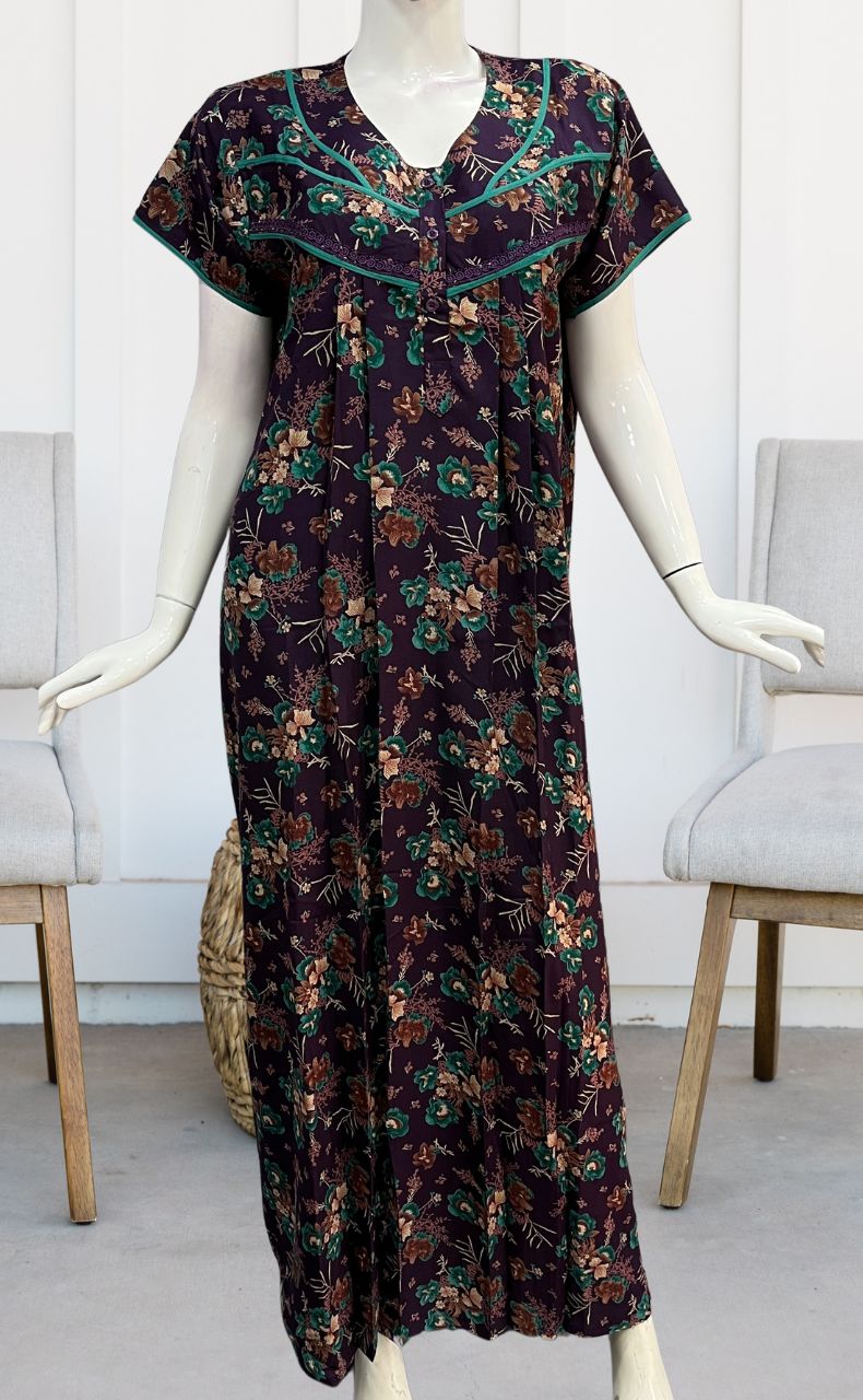 Dark Violet Garden Spun Nighty. Flowy Spun Fabric | Laces and Frills - Laces and Frills