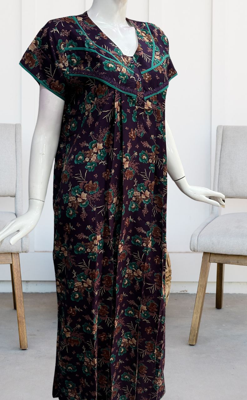 Dark Violet Garden Spun Nighty. Flowy Spun Fabric | Laces and Frills - Laces and Frills